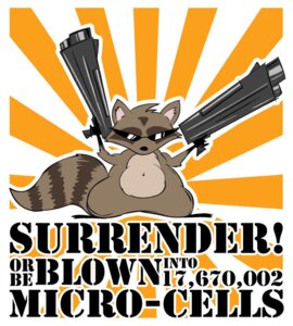 Rating: Safe Score: 0 Tags: ambiguous_gender anthro e621 english_text eyewear image_macro mammal meme micha81 procyonid raccoon solo sunglasses tail text weapon User: bunchy7s
