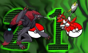 Rating: Safe Score: 0 Tags: 2010 ambiguous_gender anthro bandai_namco battle binary_code black_body black_eyes black_fur blue_eyes canid canine claws code crossover digimon digimon_(species) duo e621 electricity electronics fight fur generation_5_pokemon green_background green_theme h_box hair mammal microphone nintendo pokeball pokemon pokemon_(species) red_body red_hair shoutmon simple_background standard_pokeball zoroark User: bunchy7s