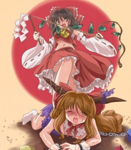Rating: Explicit Score: 0 Tags: black_hair blonde_hair blush brown_eyes chains cute_fang detached_sleeves female femdom flx gohei horn_ribbon horns human japanese_clothes midriff miko multiple_females multiple_girls reimu_hakurei ribbon rule34 sarashi skirt suika_ibuki sweat torn_clothes touhou trample whip User: bunchy7s
