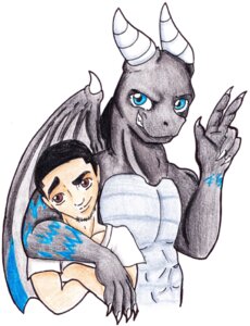 Rating: Safe Score: 0 Tags: abs anthro black_body black_hair black_skin blue_eyes blue_markings brown_eyes claws clothed clothing dragon duo e621 european_mythology facial_hair goatee grin hair horn human jordayne_(uhhnonymouse) looking_at_viewer mac_mcmutty_(artist) male mammal markings membrane_(anatomy) membranous_wings mythological_creature mythological_scalie mythology scalie simple_background smile tan_body tan_skin tattoo traditional_media_(artwork) uhhnonymouse_(character) western_dragon white_background white_claws white_horn wings User: bunchy7s