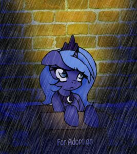 Rating: Safe Score: 0 Tags: 2013 adoption_box blue_hair box container crown dankodeadzone e621 equid equine female feral friendship_is_magic hair hasbro headgear horn in_box in_container long_hair mammal my_little_pony mythological_creature mythological_equine mythology outside princess_luna_(mlp) raining royalty sad solo text unicorn User: bunchy7s