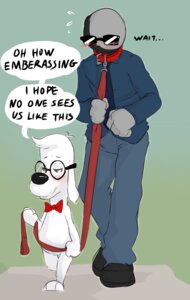 Rating: Safe Score: 0 Tags: anonymous anthro blush bow_(feature) bow_tie canid canine canis digital_media_(artwork) domestic_dog duo e621 english_text eyewear fur humanoid jay_ward_productions leash male mammal mr._peabody mr._peabody_and_sherman seth-iova text white_body white_fur User: bunchy7s