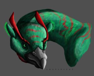 Rating: Safe Score: 0 Tags: ambiguous_gender avian beak bust_portrait e621 feral green_eyes grey_background gryphon hi_res horn leatificat looking_at_viewer mythological_avian mythological_creature mythology portrait simple_background solo stripes User: bunchy7s