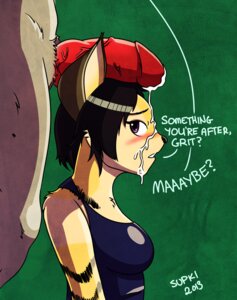 Rating: Explicit Score: 0 Tags: alabaster_(supki) anthro black_nose bodily_fluids breasts canid canine clothing cum cum_on_face dialogue dripping duo e621 english_text erection eyebrows faceless_character faceless_male felid female fur genital_fluids genitals green_background interspecies knot looking_back male mammal nude penis penis_on_head purple_eyes rude shirt simple_background stripes supki tan_body tan_fur tank_top text textured_background topwear vein yellow_body yellow_fur User: bunchy7s