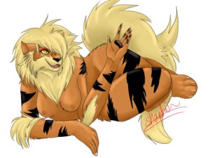 Rating: Questionable Score: 0 Tags: 4:3 anthro arcanine biped breasts canid canine e621 female generation_1_pokemon lying mammal nintendo nipples pokemon pokemon_(species) pokemorph shaelrion simple_background solo tail white_background User: bunchy7s