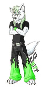 Rating: Safe Score: 0 Tags: alternative_fashion anthro canid canine canis clothed clothing e621 green_hair hair hellgoddess hi_res leather male mammal sniff_heinkel solo tail wolf User: bunchy7s