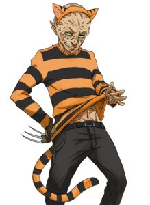 Rating: Safe Score: 0 Tags: 5_fingers belt biped bottomwear clawed_gloves clothed clothing cosplay e621 fake_cat_ears fake_ears fake_tail fingers freddy_krueger front_view fully_clothed green_eyes hand_on_hip humanoid looking_at_viewer male nightmare_on_elm_street pants smile solo standing sweater tail topwear unknown_artist User: bunchy7s