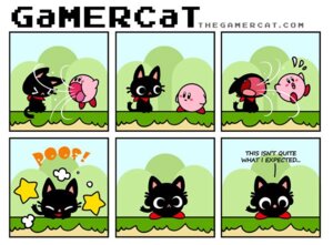 Rating: Safe Score: 0 Tags: alien ambiguous_gender black_body black_fur comic domestic_cat e621 english_text felid feline felis fur gamercat_(character) grid_layout inhale kirby kirby_(series) mammal nintendo samantha_whitten six_frame_image star tail text the_gamercat transformation waddling_head User: bunchy7s