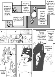Rating: Questionable Score: 0 Tags: anthro black_and_white canid canine canis clothing comic cotton_(artist) dialogue domestic_dog e621 english_text fur greyscale group male mammal monochrome natsume_(tooboe_bookmark) nitobe text tooboe_bookmark trio tuft User: bunchy7s