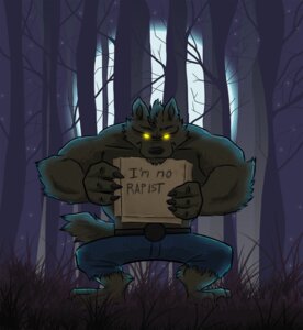 Rating: Questionable Score: 0 Tags: anthro canid canine canis clothed clothing creepy e621 english_text glowing glowing_eyes grass holding_object holding_sign looking_at_viewer male mammal moon muscular muscular_anthro muscular_male mythological_canine mythological_creature mythology night outside plant sign sky sofakinggood solo star starry_sky tail text topless tree werecanid werecanine werecreature werewolf wolf wood User: bunchy7s