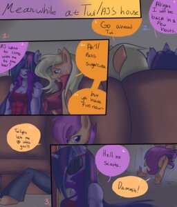 Rating: Safe Score: 0 Tags: 2013 absurd_res anthro anthrofied applejack_(mlp) blonde_hair bodily_fluids clothing comic dialogue e621 earth_pony english_text equid equine eye_patch eyewear feathered_wings feathers female freckles friendship_is_magic fur furniture green_eyes group hair hasbro hi_res horn horse inside mammal multicolored_hair my_little_pony mythological_creature mythological_equine mythology orange_body orange_feathers orange_fur pegasus pony purple_body purple_fur purple_hair renee-moonveil scootaloo_(mlp) smile sofa sweat text twilight_sparkle_(mlp) two_tone_hair unicorn wings User: bunchy7s