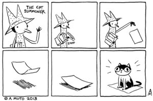 Rating: Safe Score: 0 Tags: 2013 adam_muto ambiguous_gender anthro avian bird clothing domestic_cat duo e621 english_text felid feline felis hat headgear headwear magic mammal monochrome paper penguin tall_penguin text User: bunchy7s