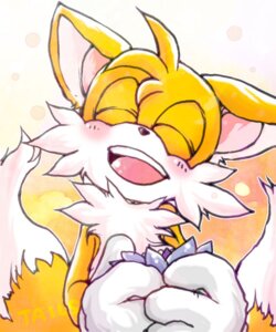 Rating: Safe Score: 0 Tags: 5:6 anthro armwear bent_arm big_eyes big_head black_nose blush canid canine cheek_tuft chest_tuft clothed clothing countershade_face countershade_torso countershading dipstick_tail e621 english_text eyes_closed facial_tuft flower fox fur gloves handwear happy head_tuft holding_flower holding_object male mammal markings miles_prower multi_tail multicolored_tail neck_tuft open_mouth orange_body orange_fur pattern_background pink_tongue plant sega simple_background smile solo sonic_the_hedgehog_(series) tail tail_markings teeth text tongue toony topless traditional_media_(artwork) tuft two_tone_tail urahyu white_armwear white_body white_clothing white_countershading white_fur User: bunchy7s