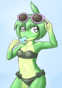 Rating: Safe Score: 0 Tags: amphibian anthro bikini breasts cleavage clothed clothing e621 eyewear female food frog green_body green_hair green_skin grey_eyes hair non-mammal_breasts popsicle shouk simple_background solo sunglasses swimwear two-piece_swimsuit User: bunchy7s