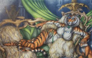 Rating: Questionable Score: 0 Tags: anthro big_breasts breasts e621 ear_piercing felid female jewelry mammal necklace nude pantherine piercing pinup pose realistic solo stripes tail teiirka tiger traditional_media_(artwork) User: bunchy7s