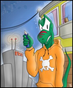 Rating: Safe Score: 0 Tags: 2004 anthro bone box_cutter claws clothed clothing e621 fangs green_body hoodie knife lizard looking_at_viewer male reptile scalie skull solo stripes tail teeth toki_(artist) toki_(character) topwear weapon User: bunchy7s