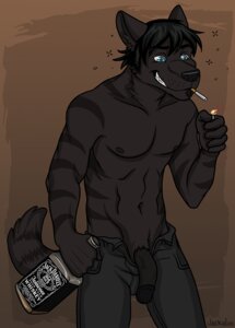 Rating: Explicit Score: 0 Tags: 2012 abs alcohol alcohol_bottle animal_genitalia anthro beer beverage beverage_bottle biceps biped black_body black_fur black_hair black_nipples black_nose black_penis blue_eyes bottle bottomwear brown-forman_corporation bulge canid canine canis cigarette clothed clothing container domestic_dog drunk e621 fangs fur genitals grin hair half-erect holding_bottle holding_container holding_object jack_daniel's jackaloo jesse_(crocdragon89) lighter male mammal markings muscular muscular_anthro muscular_male nipples pants pecs penis pose presenting sheath smile solo standing stripes substance_intoxication teeth topless vein whiskey whiskey_bottle User: bunchy7s