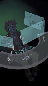 Rating: Safe Score: 0 Tags: anthro black_body black_fur canid canine canis celestina circuit computer computer_keyboard e621 electronics feet fur headgear headphones headset hi_res hindpaw hologram kajowwojak_(character) male mammal nerd paws solo wolf User: bunchy7s