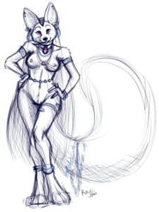 Rating: Explicit Score: 0 Tags: 3:4 anthro biped breasts canid canine e621 female fennec_fox fox genitals hands_on_hips jewelry kaylii looking_at_viewer mammal nipples nude pose robyn_(kaylii) sketch solo standing tail true_fox vulva User: bunchy7s