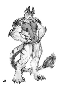 Rating: Questionable Score: 0 Tags: 2007 2:3 abs anthro biceps biped bottomwear clothed clothing e621 fur loincloth male markings muscular muscular_anthro muscular_male nipple_piercing nipples pecs piercing pose scesmoon sketch solo standing stripes thumbclawz topless User: bunchy7s