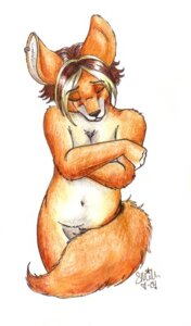 Rating: Questionable Score: 0 Tags: anthro black_nose blonde_hair breasts brown_hair canid canine covering covering_breasts covering_crotch covering_self e621 ear_piercing eyes_closed female fennec_fox fluffy fluffy_tail fox foxyfennec front_view fur hair holding_arm mammal multicolored_hair nude orange_body orange_fur piercing portrait simple_background solo tail three-quarter_portrait true_fox white_background white_body white_fur User: bunchy7s