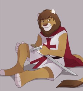 Rating: Safe Score: 0 Tags: 2011 4_toes 5_fingers anthro barefoot biped brown_eyes brown_hair cape clothed clothing digital_media_(artwork) e621 feet felid fingerless_(marking) fingers fully_clothed fur grey_background hair hand_on_leg holding_melee_weapon holding_object holding_sword holding_weapon jailbird knight_templar lion looking_at_viewer male mammal melee_weapon pantherine shaded simple_background sitting smile solo sword tail tail_tuft tan_body tan_fur toeless_(marking) toes tuft weapon User: bunchy7s