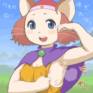 Rating: Questionable Score: 0 Tags: 1:1 anthro blue_eyes blush bodily_fluids brave_story clothed clothing digital_media_(artwork) domestic_cat e621 felid feline felis female flat_chested fur hair japanese_text looking_at_viewer low_res mammal meena nipple_outline nipples oekaki open_mouth solo sweat sweaty_armpit tan_body tan_fur tenseiani text translated whiskers User: bunchy7s
