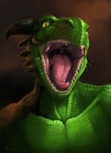 Rating: Safe Score: 0 Tags: 2012 anthro bodily_fluids brown_background bust_portrait clothed clothing detailed e621 fangs gaping_mouth green_body green_eyes green_scales hi_res horn lizard long_tongue looking_at_viewer male mouth_shot open_mouth palate portrait pupils reptile rhyu saliva scales scalie sharp_teeth signature simple_background slit_pupils solo spikes teeth throat tongue topless uvula User: bunchy7s
