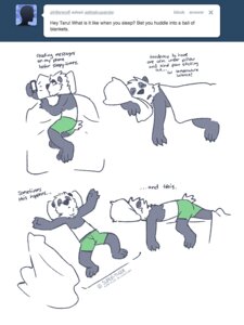 Rating: Safe Score: 0 Tags: 2012 3:4 3_toes 4_fingers anthro barefoot bear bed boxer_briefs cellphone claws clothed clothing comic e621 electronics english_text eyes_closed feet fingers furniture giant_panda green_clothing green_underwear lying male mammal multiple_poses on_back on_front on_side phone pillow pose simple_background sleeping smartphone solo super-tuler tairu text toes topless tumblr unavailable_at_source underwear underwear_only url white_background User: bunchy7s