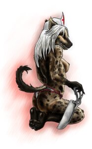 Rating: Questionable Score: 0 Tags: anthro biped bonesaw breasts butt clothed clothing e621 female hyena kneeling knife mammal nipples nurse nurse_verity panties rape_face red_cross shycryptid side_boob simple_background smile solo spotted_hyena tail topless underwear white_background User: bunchy7s