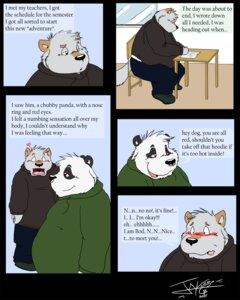 Rating: Safe Score: 0 Tags: 4:5 anthro bear blush bod canid canine canis comic dialogue domestic_dog e621 english_text giant_panda heterochromia hi_res jakegr kanon male male/male mammal multiple_scenes overweight simple_background slice_of_life tail text User: bunchy7s