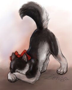 Rating: Safe Score: 0 Tags: all_fours ambiguous_gender canid canine canis domestic_dog e621 feral husky mammal nordic_sled_dog ribbons skulldog_(artist) solo spitz tail zenga User: bunchy7s