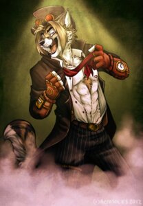 Rating: Safe Score: 0 Tags: 2012 alternative_fashion anthro blonde_hair clothed clothing coat e621 eyewear felid goggles hair hat headgear headwear male mammal nipples reoisready solo steampunk suit tail topwear User: bunchy7s