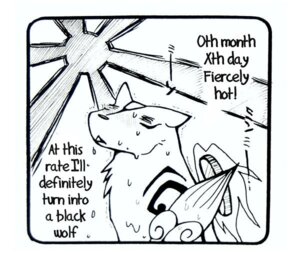 Rating: Safe Score: 0 Tags: amaterasu_(okami) ambiguous_gender black_and_white bodily_fluids canid canine canis capcom clover_studio comic deity e621 english_text feral mammal monochrome okami_(capcom) pooch's_diary simple_background solo sun sweat text toony unknown_artist white_background wolf User: bunchy7s