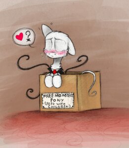 Rating: Safe Score: 0 Tags: 2012 accessory adoption adoption_box alternate_species ambiguous_gender blush bodily_fluids box clothed clothing container creepy_cute creepypasta crying dark_humor e621 equid equine feral hasbro heart_symbol horse in_box in_container mammal my_little_pony necktie ponification pony question_mark sign slenderman slendermane solo suit tears tentacles the_cloudsmasher User: bunchy7s