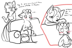 Rating: Questionable Score: 0 Tags: 3:2 aliasing anthro anthrofied blush canid canine controller dialogue digital_media_(artwork) duo e621 english_text female game_controller generation_1_pokemon humor incest_(lore) mammal mature_anthro mature_female milftails monochrome mother_(lore) multi_tail ninetales nintendo parent_(lore) pokemon pokemon_(species) pokemorph restricted_palette tail text unknown_artist vulpix User: bunchy7s