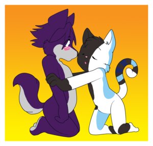 Rating: Questionable Score: 0 Tags: 2009 anthro black_eyes blush border canid canine canis catfiddle domestic_cat duo e621 eyes_closed felid feline felis fur imminent_kiss male male/male mammal multicolored_body multicolored_fur multicolored_tail purple_body romantic romantic_couple skylar_wing tail white_border wolf young young_anthro zander_oro User: bunchy7s