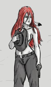 Rating: Questionable Score: 0 Tags: artist_request breasts calamity_jane female female_only front_view holding_hat human jane_canary looking_aside pants red_hair rule34 solo tagme the_legend_of_calamity_jane topless User: bunchy7s