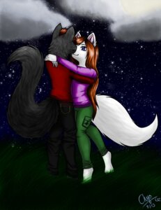 Rating: Safe Score: 0 Tags: 2013 anthro barefoot blue_eyes canid canine canis chiroina clothing cloud duo e621 feet female hair hi_res long_hair love male mammal moon night outside romantic romantic_ambiance romantic_couple sky star starry_sky wolf User: bunchy7s