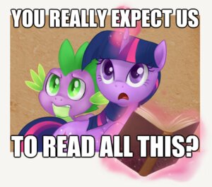 Rating: Safe Score: 0 Tags: book cutie_mark dialogue dragon duo e621 english_text equid equine female feral friendship_is_magic fur green_eyes hair hasbro horn image_macro impact_(font) low_res magic male mammal meme multicolored_hair my_little_pony mythological_creature mythological_equine mythological_scalie mythology open_mouth purple_body purple_eyes purple_fur purple_hair reaction_image scalie spike_(mlp) text tl;dr twilight_sparkle_(mlp) two_tone_hair unicorn unknown_artist User: bunchy7s