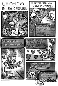 Rating: Safe Score: 0 Tags: clothing comic costume duo e621 english_text felid final_fantasy gloves grand_theft_auto greyscale gunshowcomic handwear human humor kc_green male mammal monochrome overweight pantherine parody paw_gloves rockstar_games shaded slightly_chubby square_enix text tiger transformation User: bunchy7s