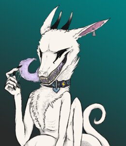 Rating: Safe Score: 0 Tags: ambiguous_gender collar e621 ear_piercing eyes_closed fur horn licking mammal piercing sharp_teeth solo synx tail teeth tongue tongue_out white_body white_fur xxpoizenxx User: bunchy7s