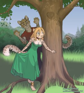 Rating: Safe Score: 0 Tags: 2009 4_toes anklet anthro barefoot brown_spots clothing dandelion_(wesha) detailed_background dress duo e621 eyewear feet felid female glasses grin heart_symbol hiding humor jewelry koul leopard leopard_spots male mammal outside pantherine plant romantic romantic_ambiance romantic_couple scenery smile spots tail toes tree wesha whiskers wood User: bunchy7s