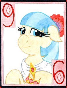 Rating: Safe Score: 0 Tags: card card_template clothing coco_pommel_(mlp) diamonds_(suit) e621 earth_pony equid equine female friendship_is_magic hair hasbro hi_res horse mammal my_little_pony number playing_card playing_card_template pony six_of_diamonds smile solo suit_symbol the1king toga traditional_media_(artwork) User: bunchy7s