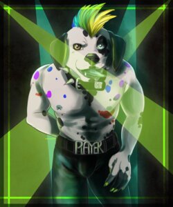 Rating: Safe Score: 0 Tags: 2012 5_fingers anthro asemini biped canid canine canis clothed clothing dalmatian domestic_dog e621 english_text fingers fur heterochromia looking_at_viewer male mammal mohawk multicolored_body multicolored_fur rainbow_spots solo spots text tongue topless User: bunchy7s