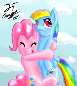 Rating: Safe Score: 0 Tags: 2011 blue_body blue_feathers blue_fur cutie_mark detailed_background duo e621 earth_pony equid equine eyes_closed feathered_wings feathers female feral friendship_is_magic fur hair happy hasbro hi_res horse hug jf_goyez mammal multicolored_hair multicolored_tail my_little_pony mythological_creature mythological_equine mythology pegasus pink_body pink_eyes pink_fur pink_hair pinkie_pie_(mlp) pony rainbow_dash_(mlp) rainbow_hair rainbow_tail romantic romantic_couple tail tongue tongue_out unimpressed wings User: bunchy7s