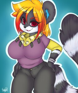 Rating: Safe Score: 0 Tags: anthro big_breasts breasts breya clothing cyn. digital_media_(artwork) e621 female fluffy fluffy_tail hair hi_res lemur mammal primate red_eyes ring-tailed_lemur scarf shaded solo strepsirrhine tail User: bunchy7s