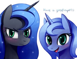 Rating: Safe Score: 0 Tags: 2011 blue_hair blush duo e621 english_text equid equine female feral friendship_is_magic hair hasbro horn horse looking_at_viewer mammal my_little_pony negativefox nightmare_moon_(mlp) pony princess_luna_(mlp) simple_background text white_background User: bunchy7s