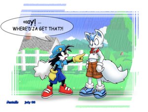Rating: Safe Score: 0 Tags: 2008 anthro bandai_namco bottomwear canid canine clothed clothing collar dialogue digital_media_(artwork) domestic_cat duo e621 english_text felid feline felis footwear fox foxtails jordan_rinehart klonoa klonoa_(series) male mammal multi_tail shoes shorts speech_bubble tail text User: bunchy7s