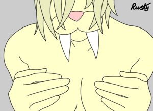 Rating: Questionable Score: 0 Tags: 11:8 anthro blonde_hair breasts covering covering_self e621 fangs felid female glacia_(strusty) grey_background hair mammal nude prehistoric_species saber-toothed_tiger sabertooth_(anatomy) simple_background solo strusty teeth User: bunchy7s